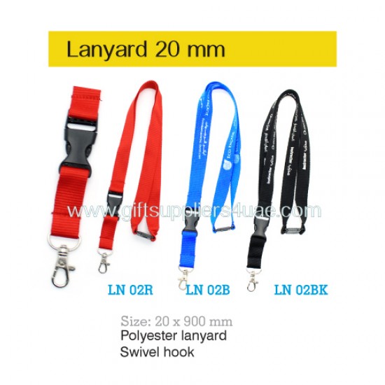 Lanyard 20 mm with Buckle release and safety clip