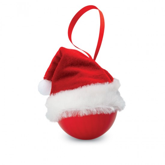Christmas bauble with felt Santa hat and ribbon hanger