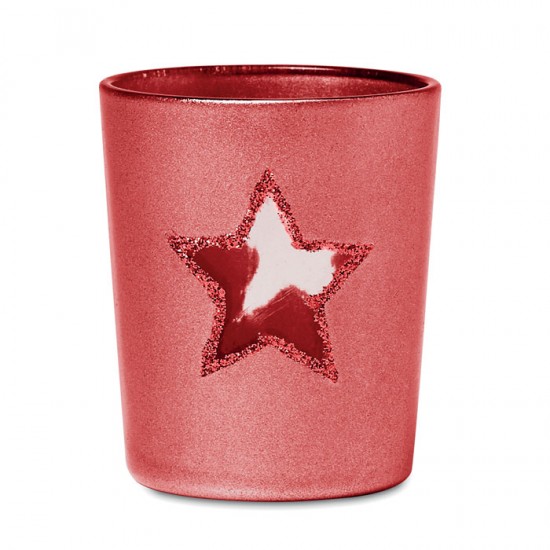 Glass candle holder with glitter covered star shape