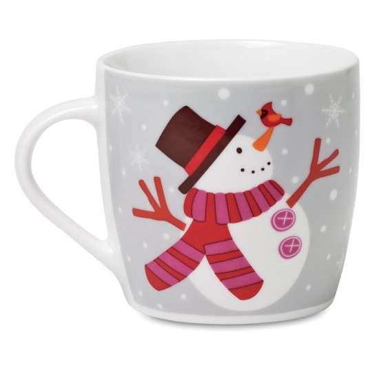 Ceramic mug with snowman design with matching coaster