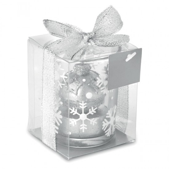 Glass candle holder with glitter Christmas ball shape