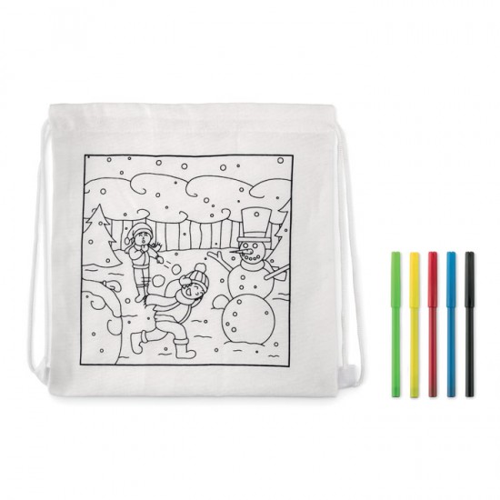 Children's drawstring bag with 5 markers