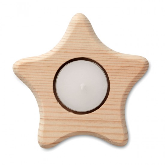 Star shaped wooden tea light candle holder