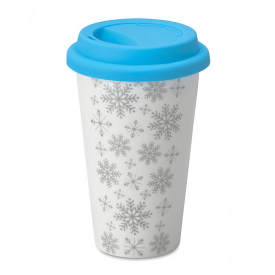 275 ml double walled ceramic travel cup with silicone lid