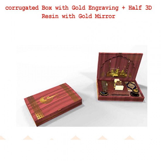 Corrugated Box with Gold Engraving + Half 3D Resin with Gold Mirror