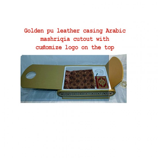 Golden pu leather casing Arabic  mashriqia cutout with  customize logo on the top 