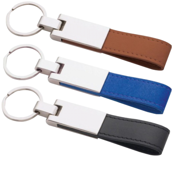 Metal Keychains with Leather Strap
